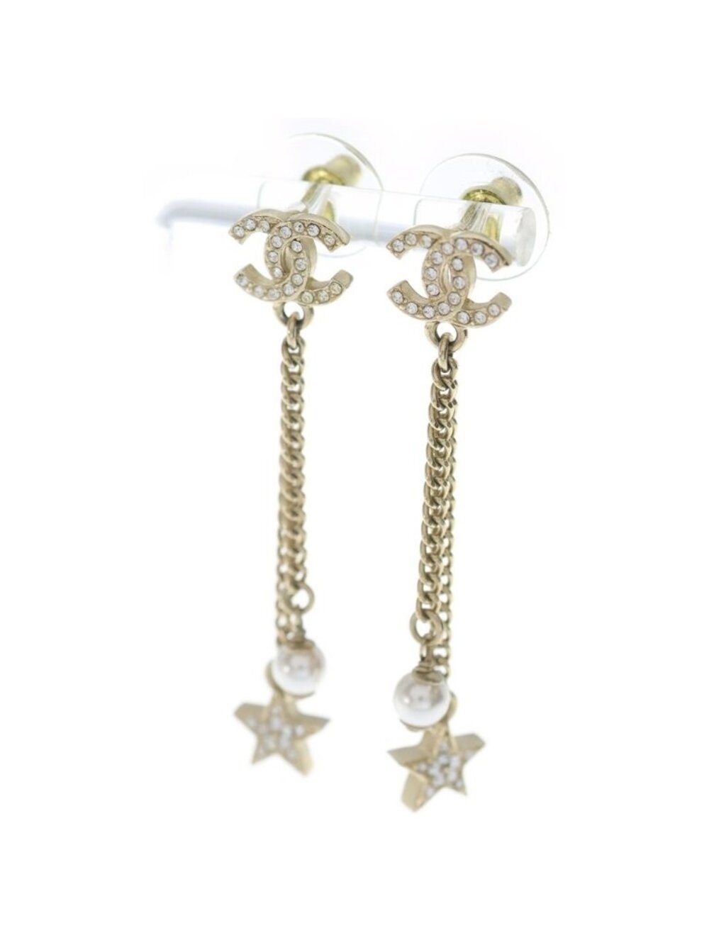 Chanel CC Logo Rhinestone Pearl Earrings